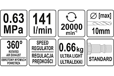 Пневматическая прямая дрель Yato YT-09695