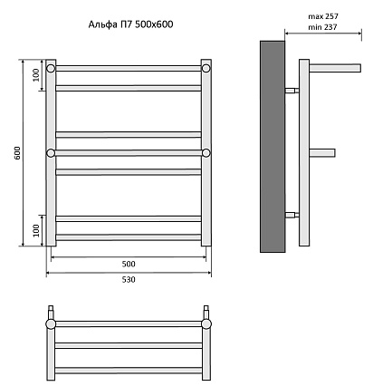 Полотенцесушитель водяной Aquatek Альфа П7 50x60 с полкой, хром AQ RRP0760CH