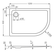 Поддон для душа Roltechnik Flat Asymmetric 120x80 асимметричный, левый