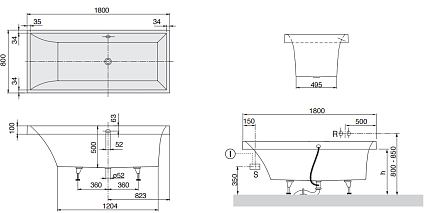 Квариловая ванна Villeroy&Boch Squaro Edge 12 180x80 см, арт. UBQ180SQE2DV-01