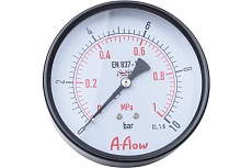 Манометр от 0 до 10 бар из углеродистой стали, D100 мм, BSPP 1/2&quot;, штуцер сзади по центру A-Flow G10-C-8G-100B-10bar