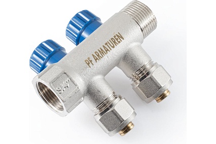 Коллектор с регулировочными вентилями PROFACTOR в/н 3/4" х 2 вых 16 цанга PF MVP 268.2C