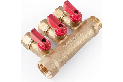 Коллектор с шаровыми кранами PROFACTOR в/н 3/4" х 3 вых 16 цанга PF MVP 266.3