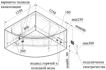 Акриловая ванна Ваннеса Альтея 125х125 с г/м Баланс хром