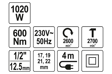 Электрический ударный гайковерт Yato 1/2", 600 Нм YT-82021