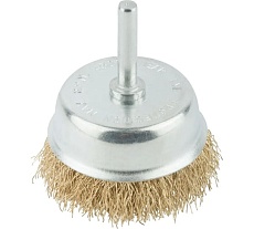 Корщетка, тип "чашка", со штифтом, стальная латунированная волнистая проволока, 65 мм MOS 38487М