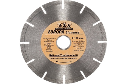 Диск алмазный  отрезной по бетону и камню Europa 150x22.2xZ9/10x2.3мм TORGWIN S56163