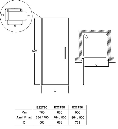 Душевая дверь Jacob Delafon Contra 80x200 E22T80-GA для установки в нишу