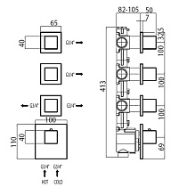 Скрытая часть смесителя Bossini Oki/Cube Z030271000 термостат, на 4 выхода с девиатором