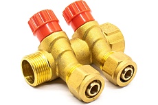 Коллектор Damento Clima c регулирующими вентилями под 45, 3/4*16 цанга на 2 выхода 1/50 016245