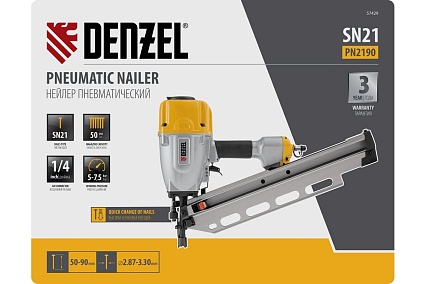 Пневматический нейлер Denzel pn2190 для гвоздей sn21 от 50 до 90 мм 57429
