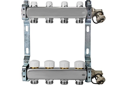 Коллекторная группа из нержавеющей стали ColSys 805R 4 выхода, с отсечными, термостатическими и дренажными клапанами 1805R22504