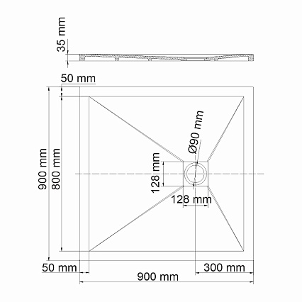 Поддон для душа WasserKRAFT Dill 61T03 90x90, черный матовый