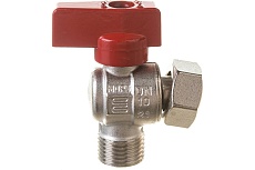 Шаровой кран ELSEN угловой, 1/2&quot;, 1/2&quot;, НВ, ручка-флажок красная, с накидной гайкой EV95.1212