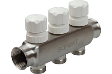 Квартирный коллектор Sanext ВР 1"х 4 контура НР 3/4" евроконус (под привод) 8214