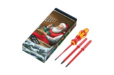 Набор отвёртки-битодержателя и 3 насадок WERA Christmas 2023 817/4 VDE KK PH 1, PH 2, SL 0.6x3.5, 4 пр., подарочная упаковка WE-05136028001