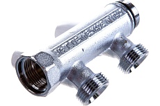 Коллектор Tiemme НВ, 3/4&quot;, 2х3/4&quot;EK, Н 50 мм, хромированный, с вентилями 1860026