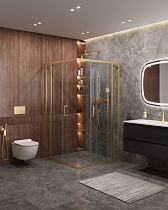 Душевой уголок Cezares MOLVENO-A-22-90+30-C-BORO-IV 120x120 прозрачный, брашированное золото
