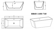 Акриловая ванна BelBagno BB60-1500-750 150x75 белый