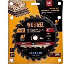 Пильный диск по дереву Denzel 190x20 мм, 24 зубьев 733347