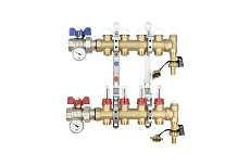 Коллекторная группа Tiemme 6 отводов 1&quot;х3/4&quot;(18) с расходомерами (из штампованной латуни) 3850010 / 3873