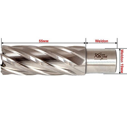 Сверло корончатое HSS 27x55 мм, Weldon 19 AktiTool 70155027