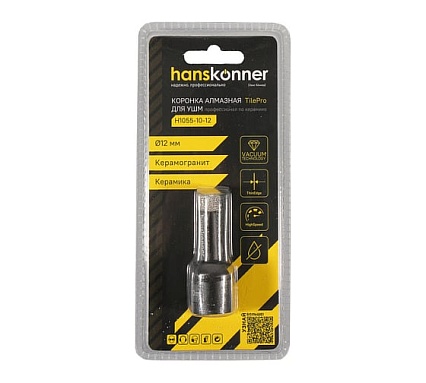 Коронка алмазная 12x60 мм, M14 для УШМ Hanskonner H1055-10-12