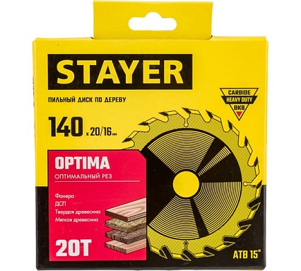 Диск пильный по дереву Оптимальный рез (140x20/16 мм; 20T) Stayer 3681-140-20-20_z01