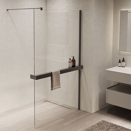 Душевая перегородка Vincea Walk-In VSW-1HR900CLGM 90x200 вороненая сталь, прозрачное