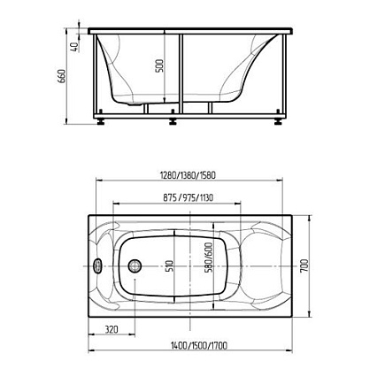 Акриловая ванна Aquatek Альфа 140х70 см