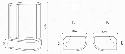 Душевая кабина Timo Eco TE-0720 80x120 L, с г/м, рифленые стекла, белый