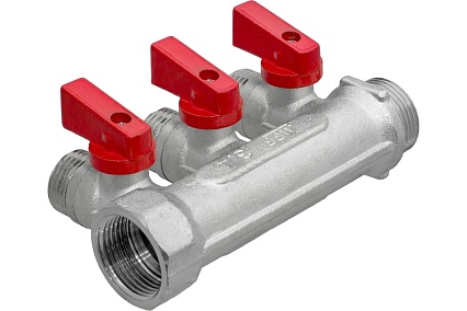 Коллектор с отсекающими кранами MPF 3 выхода х3/4" х1/2" наружная резьба ИС.071072