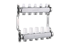 Коллекторный блок из нерж. cтали KROMWELL с термостат. вставками и запорными клапанами, 1x3/4x2 KW.SM6500625