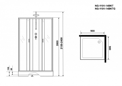 Душевая кабина Niagara Classic NG 1101-14BKT 90x90 стекло матовое, без крыши, тропический душ