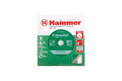 Диск алмазный сплошной по керамике Flex 206-109 (180х22 мм) Hammer 30693