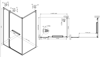 Душевой уголок Vincea Теси (Tesi) VSRW-7TS9012CLGM 120x90 вороненая сталь, стекло прозрачное