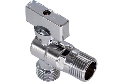 Шаровой кран для бытовых приборов СТМ угловой 1/2"х1/2" г/ш., удлиненная резьба, с отражателем, бабочка, хром CAMF1212