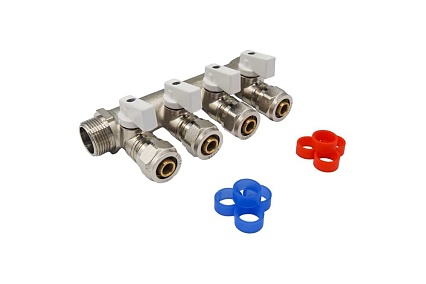 МП коллектор Rvc 3/4 гш-1/2 ш с кранами, 4 выхода (в комплекте ЕК 16x1/2 ) 10884