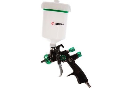 Пневматический краскопульт Intertool LVLP GREEN, форсунка 1.3 мм, бачок 600 мл, PT-0132