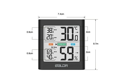 Цифровой термогигрометр с внешним датчиком BALDR B0135TH-BLACK