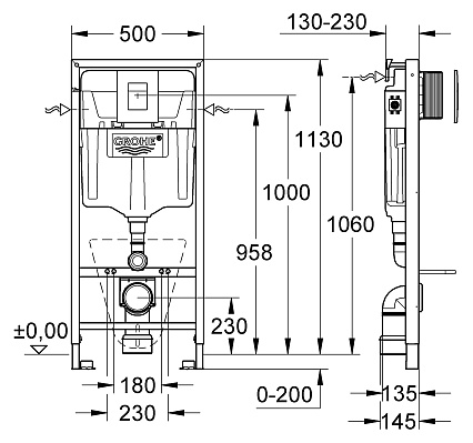 Инсталляция для унитаза Grohe Rapid SL 38775001 4 в 1 с кнопкой