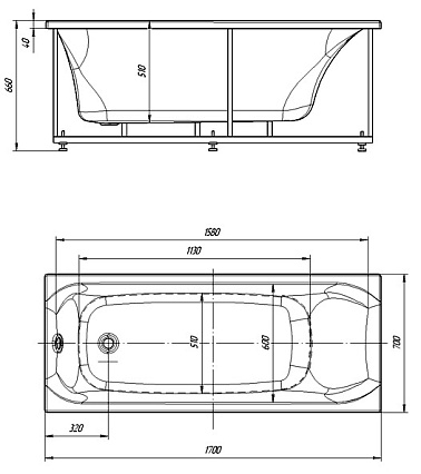 Акриловая ванна Aquatek Альфа 170х70 см