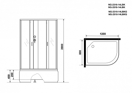 Душевая кабина Niagara NG 2310-14LBKG 120x80 стекло матовое, без крыши, гидромассаж