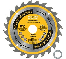 Диск пильный по дереву WoodMaker 190x30/20 мм, Z=24, АТВ Diamond Industrial DIDD190Z24