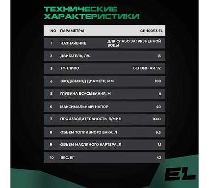 Мотопомпа Electrolite GP-100/13 ШК 2384
