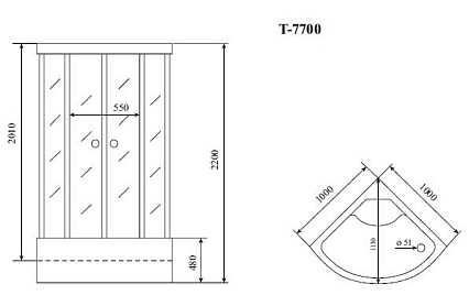 Душевая кабина Timo Lux T-7700 P 100x100, прозрачные стекла, хром