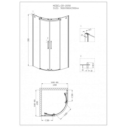 Душевой уголок Grossman Cosmo GR-2090 90x90 четверть круга