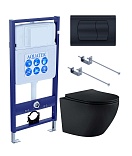 Подвесной унитаз SET Aquatek Европа MB-049 4в1, кнопка черный матовый