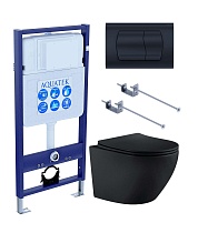 Подвесной унитаз SET Aquatek Европа MB-049 4в1, кнопка черный матовый