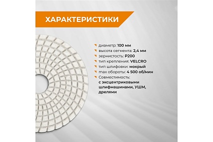 Круг шлифовальный алмазный гибкий Черепашка АГШК (100 мм; P200) RAGE by VIRA 558030